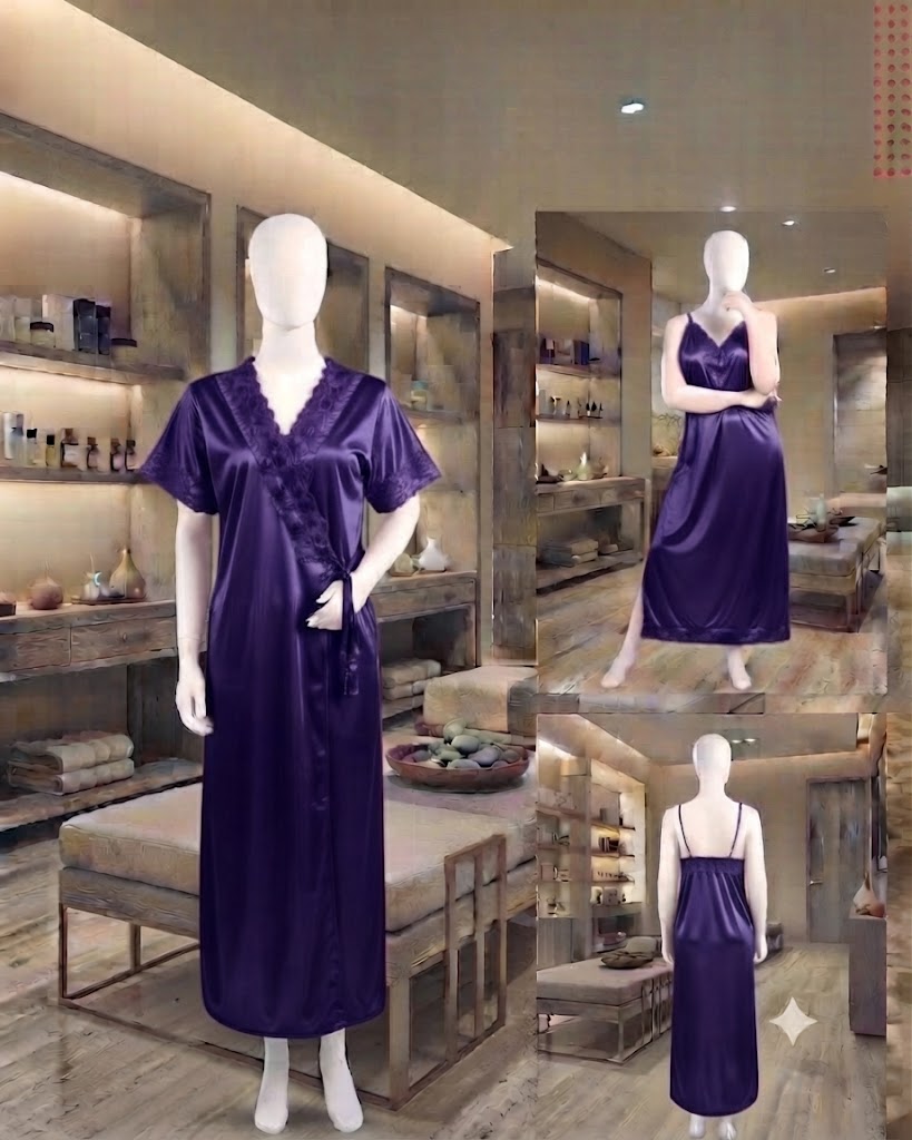 Luxury Silk 2-Piece Long Inner & Long Gown Nighty Set – Premium Bridal & Lounge Wear