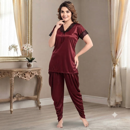 Premium Satin Patiala Night Suit for Women | Free Size 2-Piece Sleepwear