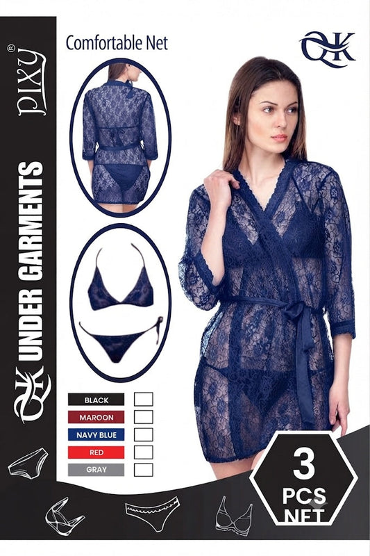 Ethereal Comfort: Premium 3-Piece Sheer Lace Lingerie Set