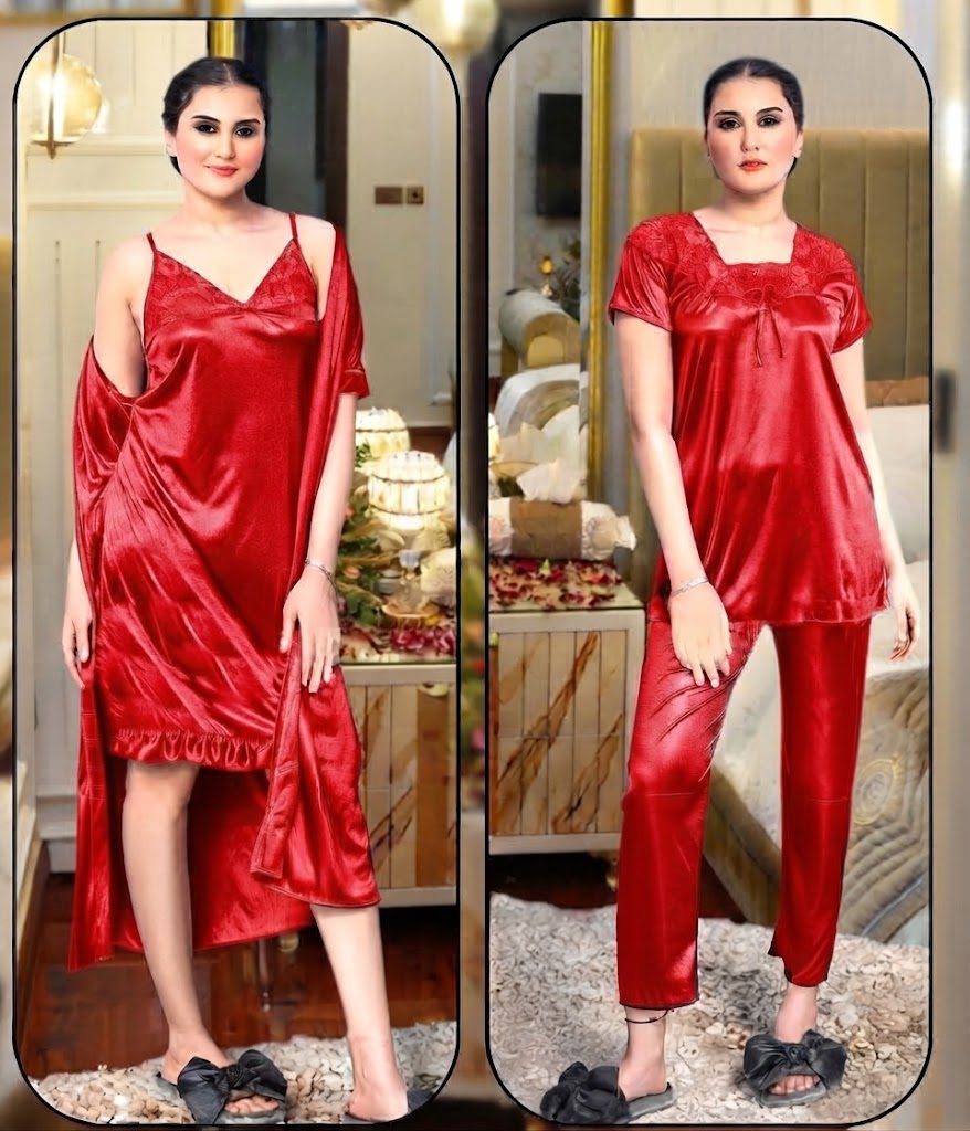 Pixy Glamour 4-Piece Satin Lounge & Sleepwear Set – The Ultimate Silk-Feel Comfort Collection