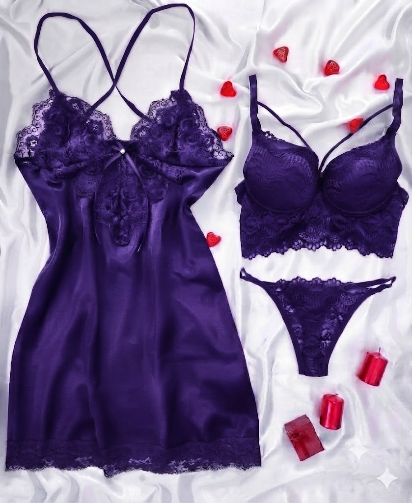 Premium 3-Piece Satin & Lace Lingerie Set