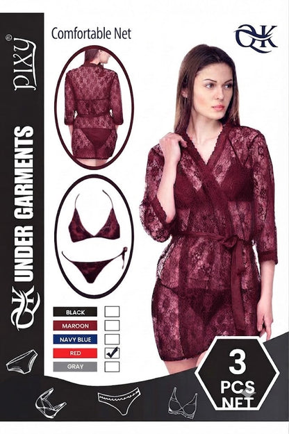 Ethereal Comfort: Premium 3-Piece Sheer Lace Lingerie Set