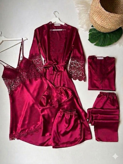 Premium 6-Piece Women's Silk Pajama & Robe Set - Bridal & Luxury Sleepwear