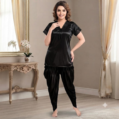 Premium Satin Patiala Night Suit for Women | Free Size 2-Piece Sleepwear