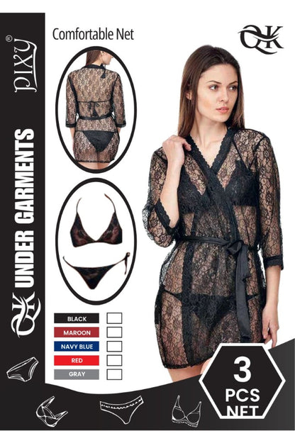 Ethereal Comfort: Premium 3-Piece Sheer Lace Lingerie Set