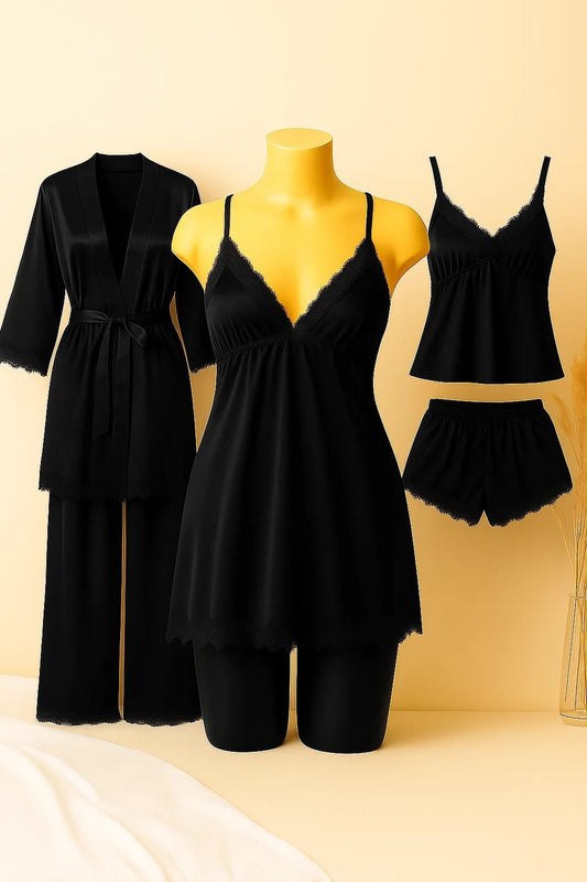 Luxury 5-Piece Satin Nightwear Set – Camisole, Shorts, Gown/Inner & Trouser  Collection With Different Colors