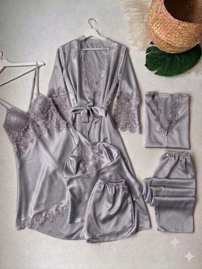 Premium 6-Piece Women's Silk Pajama & Robe Set - Bridal & Luxury Sleepwear