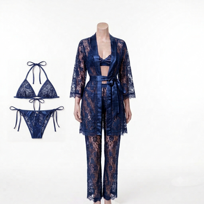 Luxury 4-Piece Lace Lingerie Set – Bra, Panty, Trousers & Gown Set With Different Colors