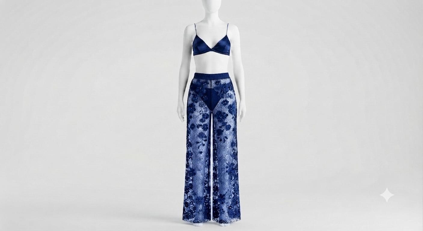 PIXY Delicate Lace Elegance: 3-Piece Net Trouser, Bra & Panty Set