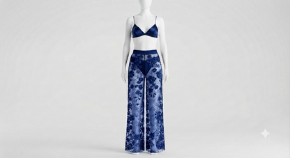 PIXY Delicate Lace Elegance: 3-Piece Net Trouser, Bra & Panty Set