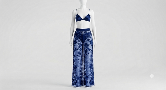 PIXY Delicate Lace Elegance: 3-Piece Net Trouser, Bra & Panty Set