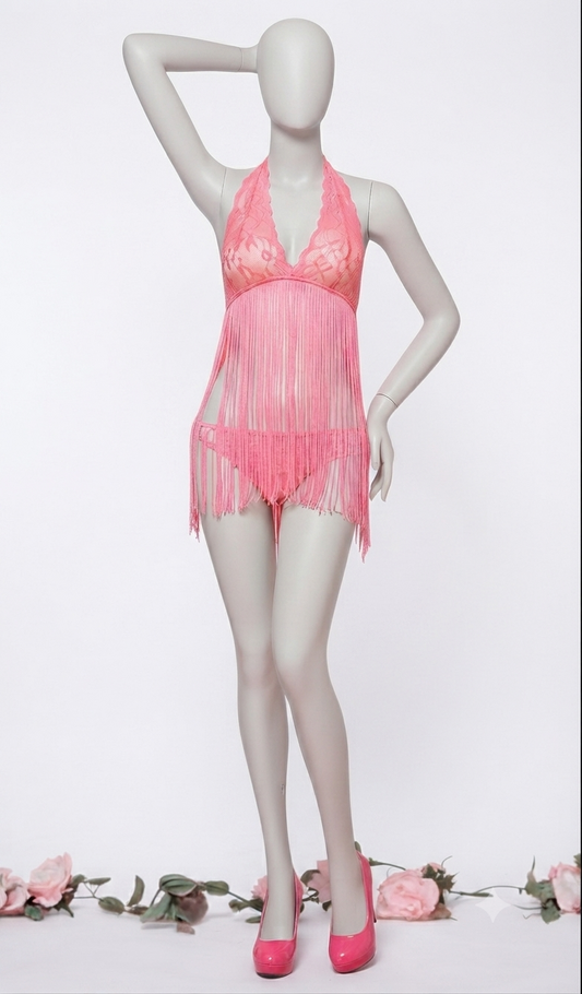 Premium Imported 2-Piece Lace & Fringe Lingerie Set – Elegant Nightwear