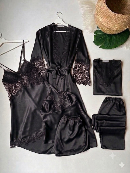 Premium 6-Piece Women's Silk Pajama & Robe Set - Bridal & Luxury Sleepwear