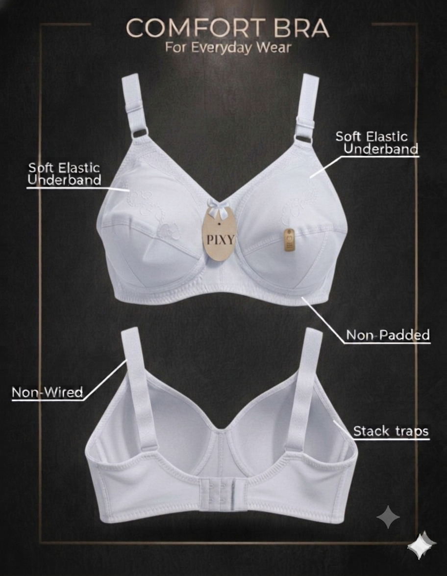 PIXY Comfort Bra – Premium Pure Cotton Non-Wired & Non-Padded Everyday Wear