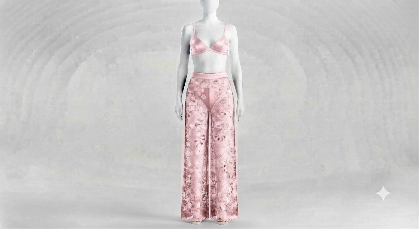 PIXY Delicate Lace Elegance: 3-Piece Net Trouser, Bra & Panty Set