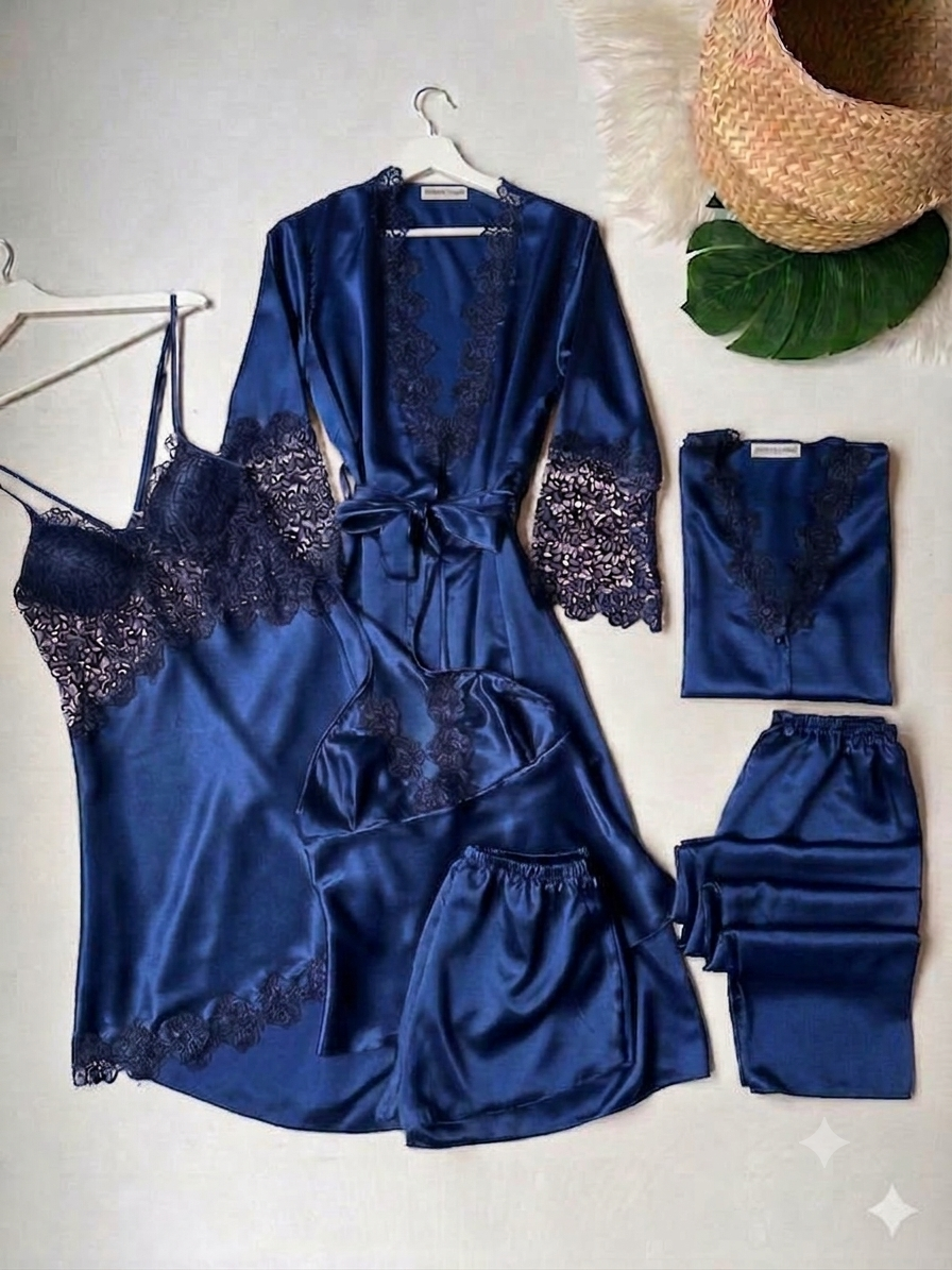 Premium 6-Piece Women's Silk Pajama & Robe Set - Bridal & Luxury Sleepwear