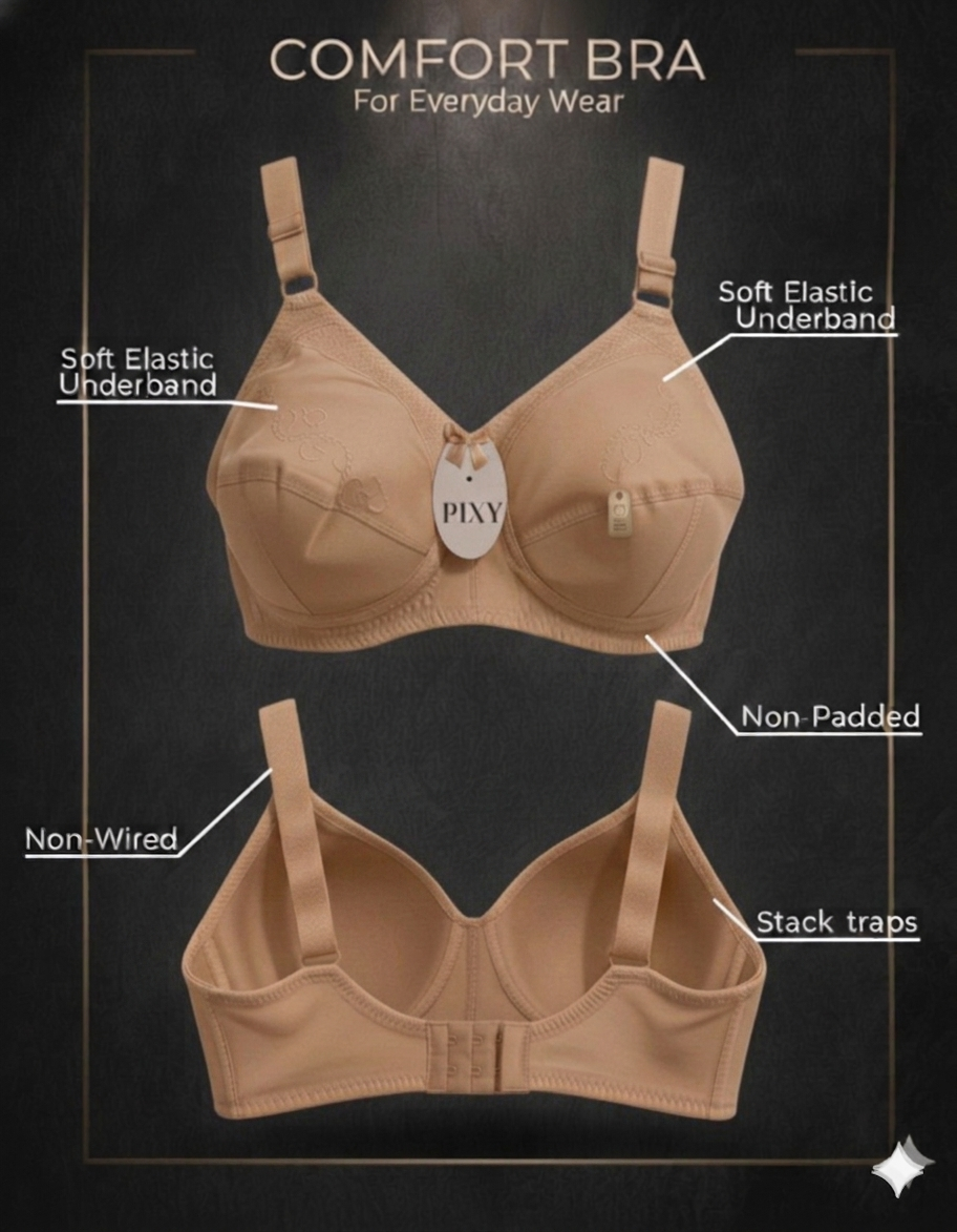 PIXY Comfort Bra – Premium Pure Cotton Non-Wired & Non-Padded Everyday Wear