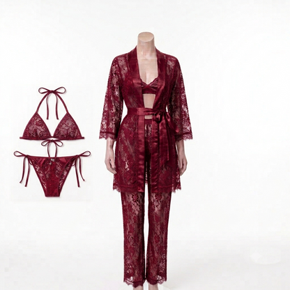Luxury 4-Piece Lace Lingerie Set – Bra, Panty, Trousers & Gown Set With Different Colors