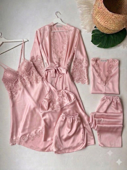Premium 6-Piece Women's Silk Pajama & Robe Set - Bridal & Luxury Sleepwear