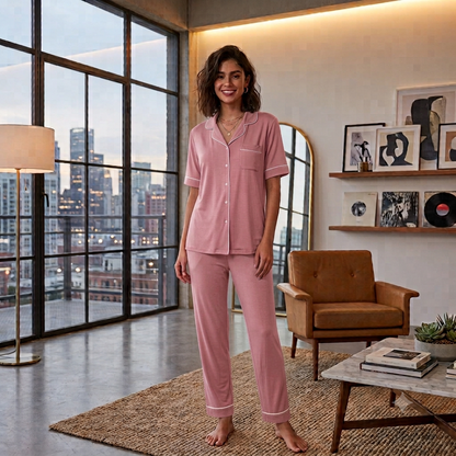 Comfort Fit Women's Loungewear Set | Half Sleeve Pajama & Button-Front Shirt Nightsuit – Available in Multiple Colors