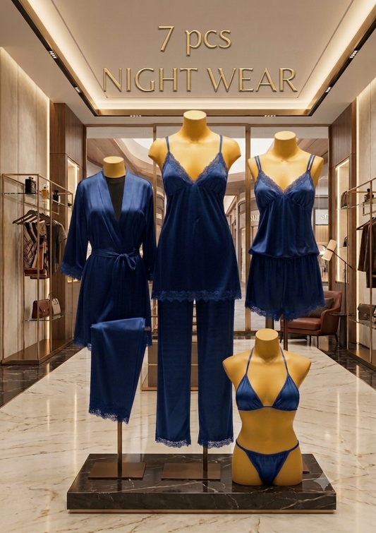 Luxury 7-Piece Silk Nightwear Collection | Elegant Sleepwear Set (Available in Multiple Colors)