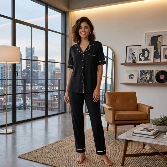 Comfort Fit Women's Loungewear Set | Half Sleeve Pajama & Button-Front Shirt Nightsuit – Available in Multiple Colors