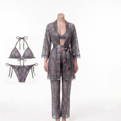 Luxury 4-Piece Lace Lingerie Set – Bra, Panty, Trousers & Gown Set With Different Colors