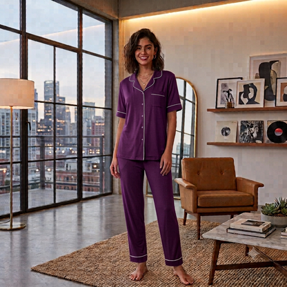 Comfort Fit Women's Loungewear Set | Half Sleeve Pajama & Button-Front Shirt Nightsuit – Available in Multiple Colors