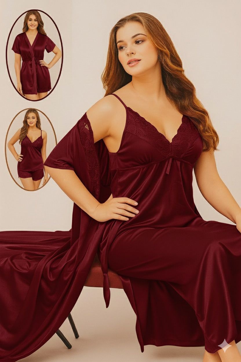 Luxury 4-Piece Satin Nightwear Collection – Premium Bridal/Sleepwear Set