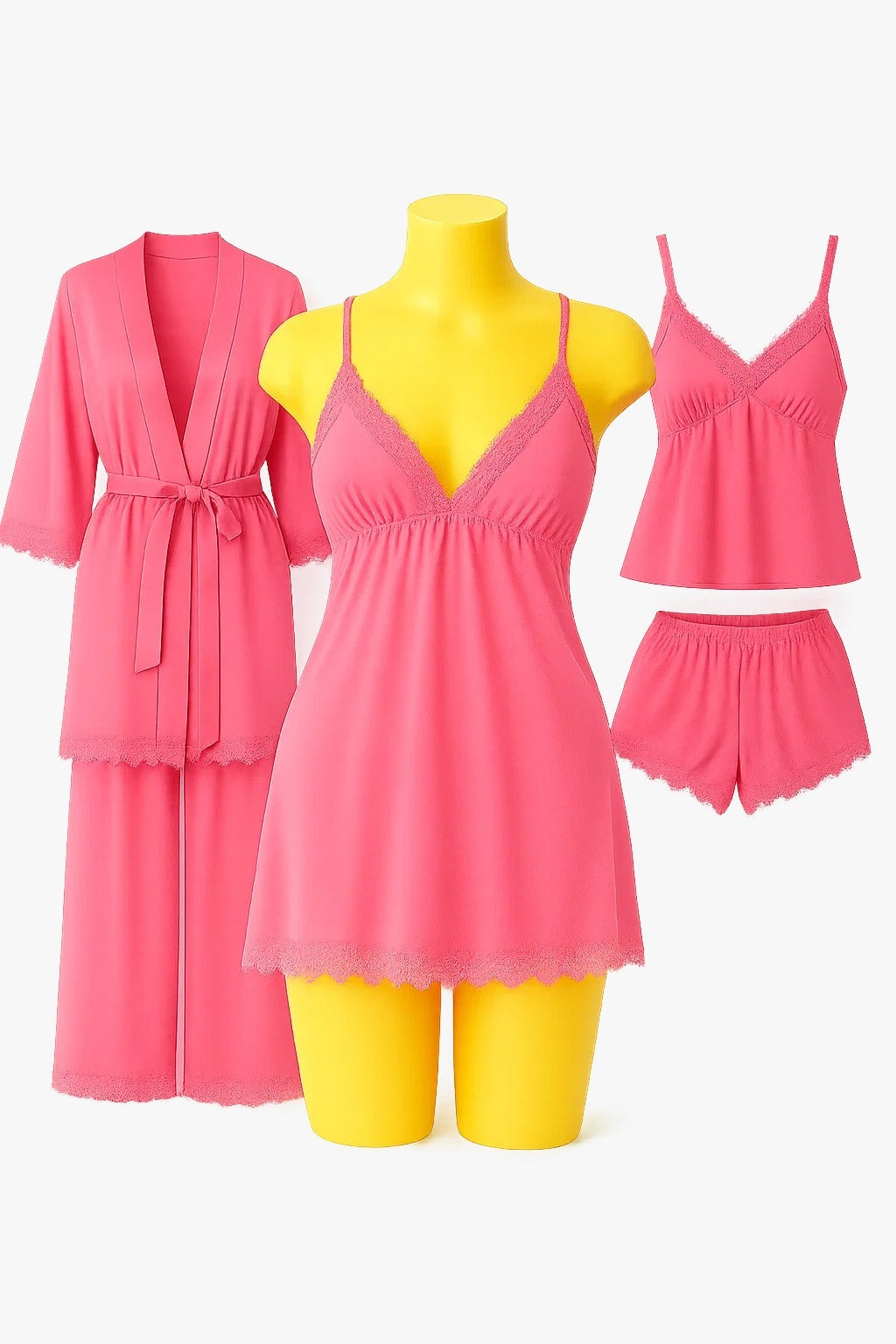 Luxury 5-Piece Satin Nightwear Set – Camisole, Shorts, Gown/Inner & Trouser  Collection With Different Colors