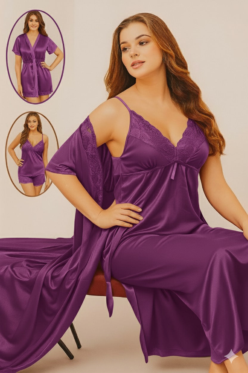 Luxury 4-Piece Satin Nightwear Collection – Premium Bridal/Sleepwear Set
