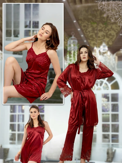 5-Piece Bridal Nighty Set for Women | Luxury Silk Jersey  Nightwear Set