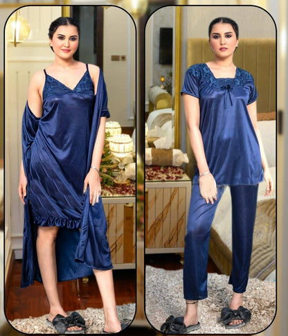 Pixy Glamour 4-Piece Satin Lounge & Sleepwear Set – The Ultimate Silk-Feel Comfort Collection