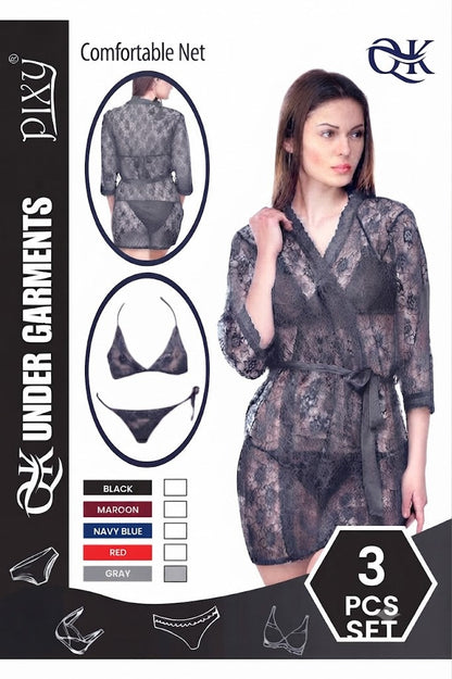 Ethereal Comfort: Premium 3-Piece Sheer Lace Lingerie Set