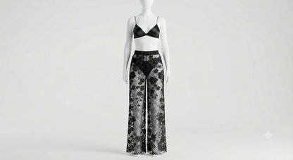 PIXY Delicate Lace Elegance: 3-Piece Net Trouser, Bra & Panty Set