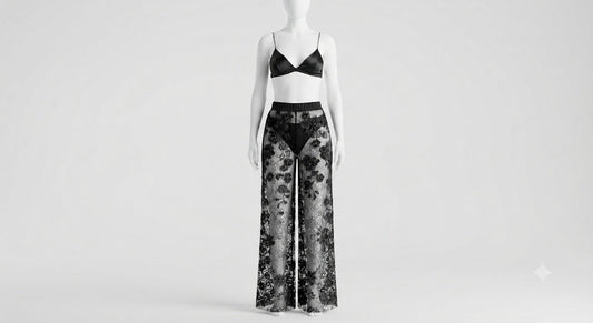 PIXY Delicate Lace Elegance: 3-Piece Net Trouser, Bra & Panty Set