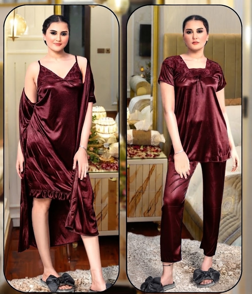 Pixy Glamour 4-Piece Satin Lounge & Sleepwear Set – The Ultimate Silk-Feel Comfort Collection