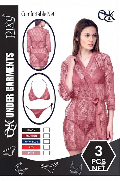 Ethereal Comfort: Premium 3-Piece Sheer Lace Lingerie Set