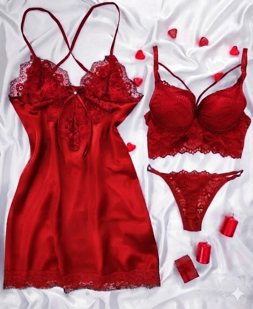 Premium 3-Piece Satin & Lace Lingerie Set